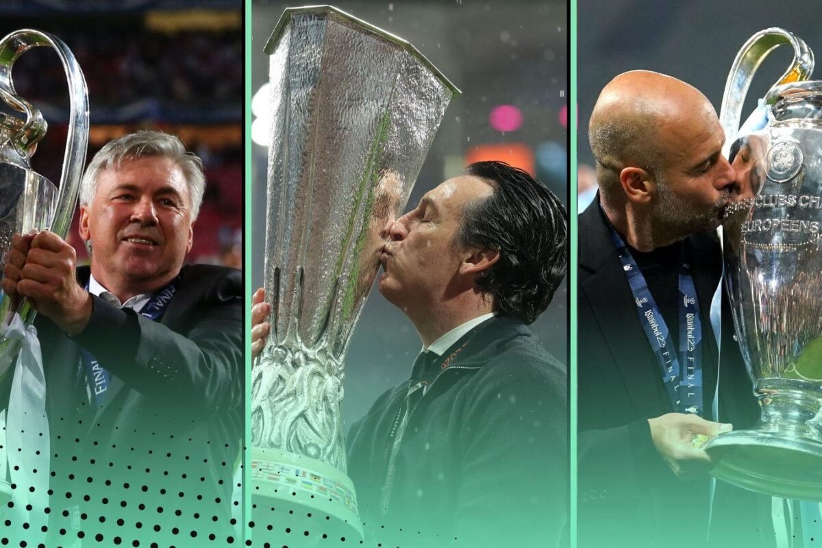 The 13 managers with 3+ European trophies: Emery, Guardiola, Ancelotti…