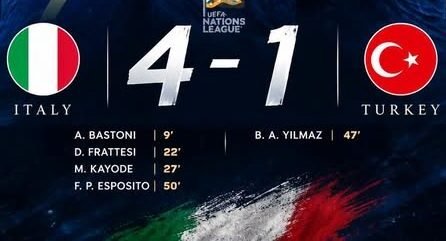 Italy Thrash Türkiye 4-1 in Dominant Show as Esposito Scores