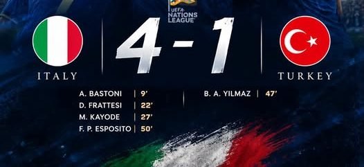 Italy Thrash Türkiye 4-1 in Dominant Show as Esposito Scores