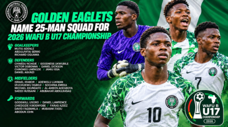 Nigeria Golden Eaglets Title 25-Man Squad for 2026 WAFU B U17 Championship